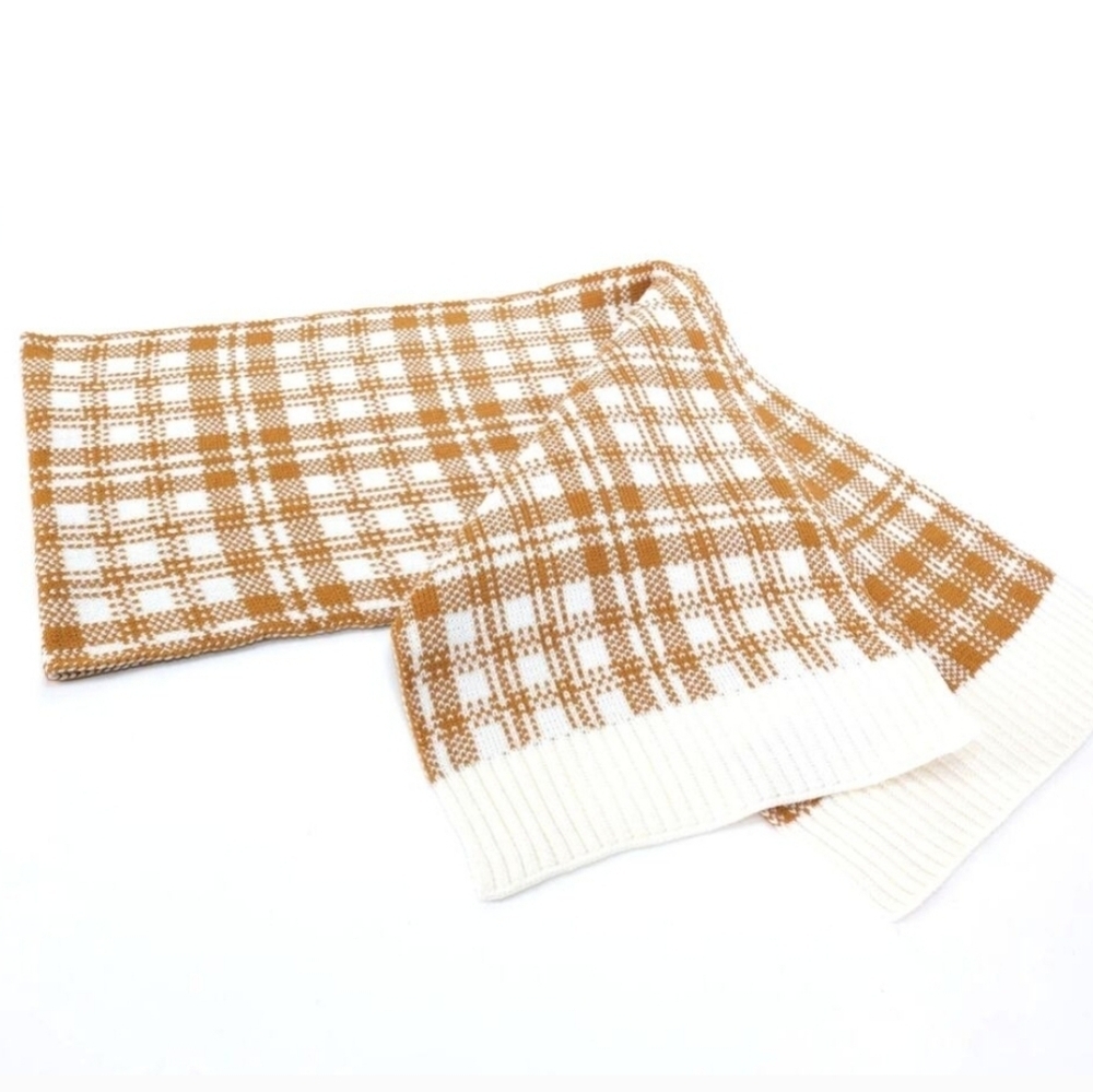 NWT Timberland Cream and Tan Plaid Scarf - Picture 3 of 8